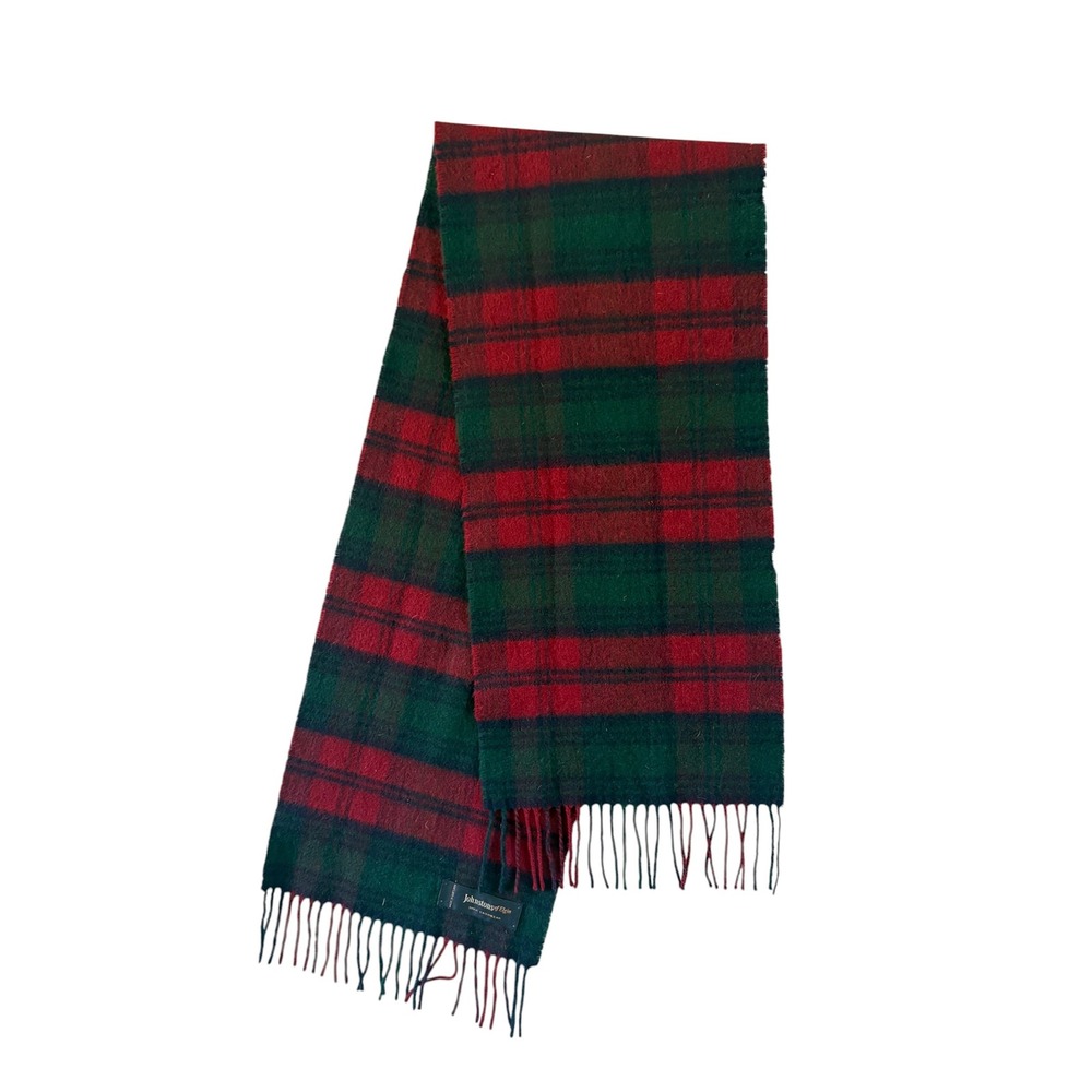 Vintage Johnstons of Elgin MacGregor Tartan Plaid 100% Cashmere Scarf Red Green